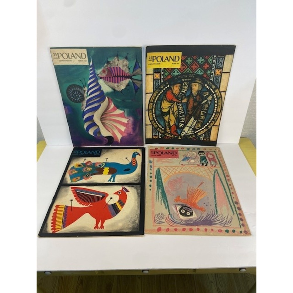 Vintage Feb-May 1961 Poland Illustrated Magazine Art Print Lot of 4 MCM Folk Art